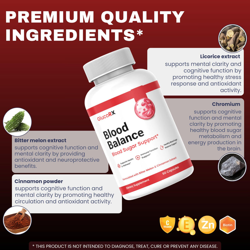 GlucoRX Blood Balance Capsules - Official GlucoRX Pills Advanced Formula Blood Support Supplement*, 60 Capsules