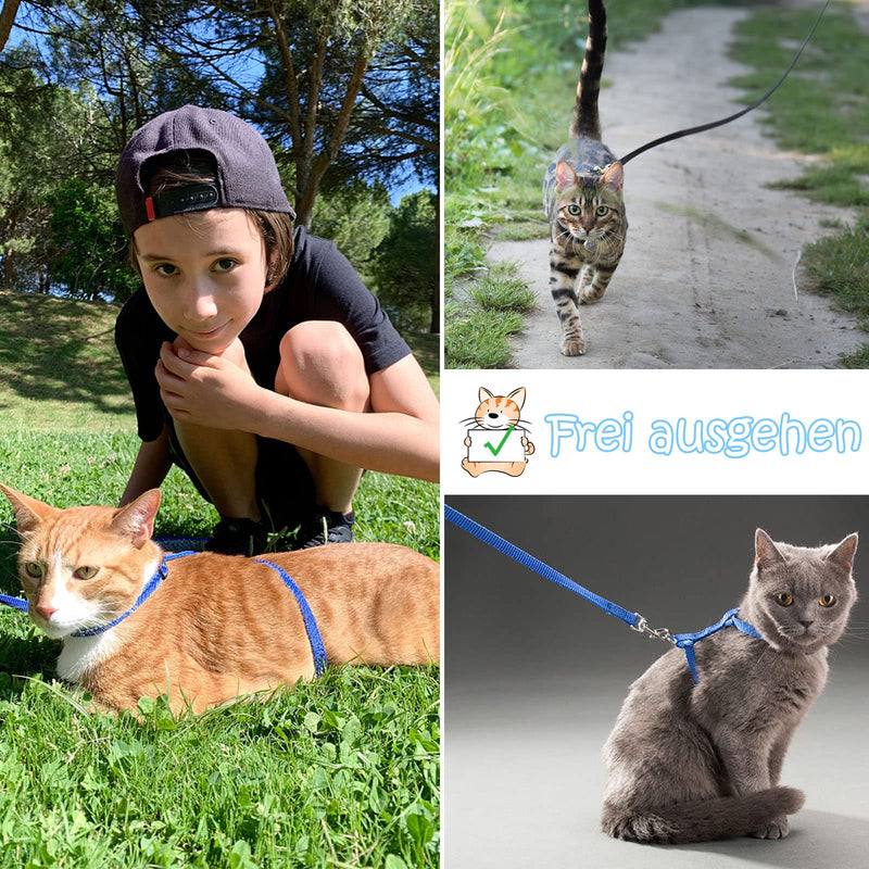 Pack of 2 Adjustable Nylon Harnesses Cat Leash, Harnesses Cat Leash Kitten Collar, Blue Soft Cat Harness with Leash for Kitten Puppy Rabbit Rabbit Black + Blue - BeesActive Australia