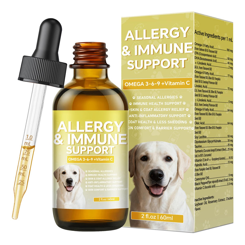 Skin & Coat Supplement, Cat and Dogs for Yeast Relief Drops, Itch Relief for Dogs with Allergies, Inflammation Relief for Dogs, 60ml