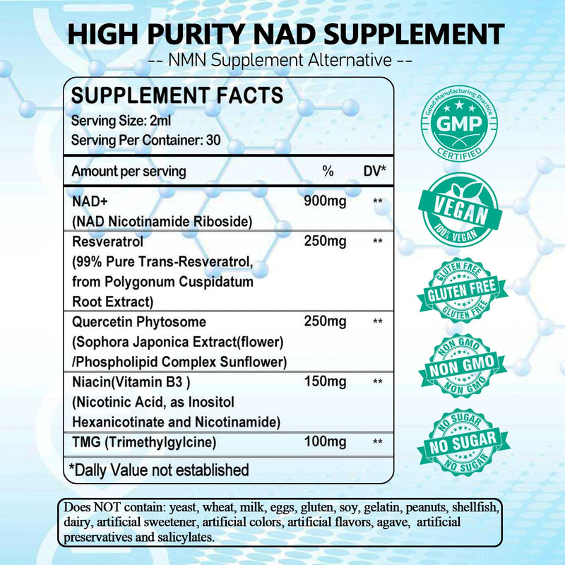 NAD Supplements for Women & Men, Fast Acting Liquid NAD Plus Resveratrol | Liposomal NAD⁺ Nicotinamide Riboside(NR), NAD+ Booster for Anti-Aging, Cellular Energy & Repair, Alternative to NMN, Non-GMO Pineapple 2 Fl Oz (Pack of 1)