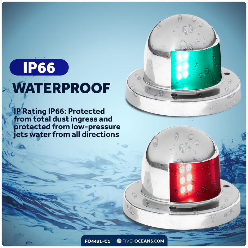 Five Oceans Boat Navigation Lights - LED Bow Light, Navigation Lights for Boats LED Red and Green, Boat Lights Navigation Horizontal Mount Sidelight, 12V, USCG Rules 2NM - FO4431-C1 Sidelights