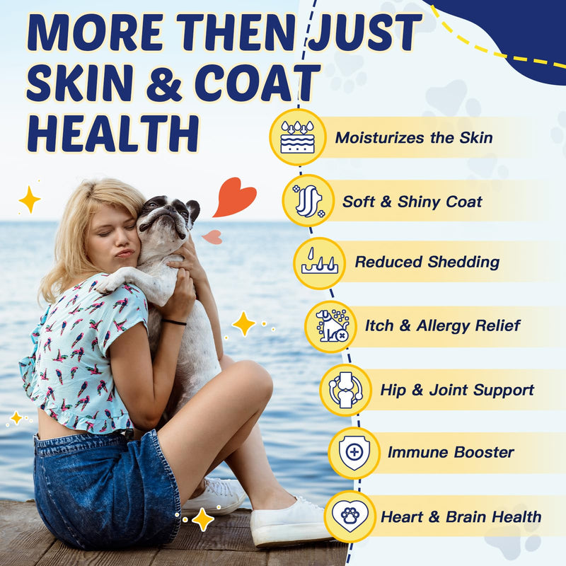 Omega 3 for Dogs with Salmon Oil, Fish Oil for Dogs Skin and Coat Supplement, Dog Allergy Relief, Hot Spot Treatment, Anti Shedding, Hip & Joint Support with EPA & DHA, Biotin, Vitamin E - 40 Servings 120 Chews - BeesActive Australia