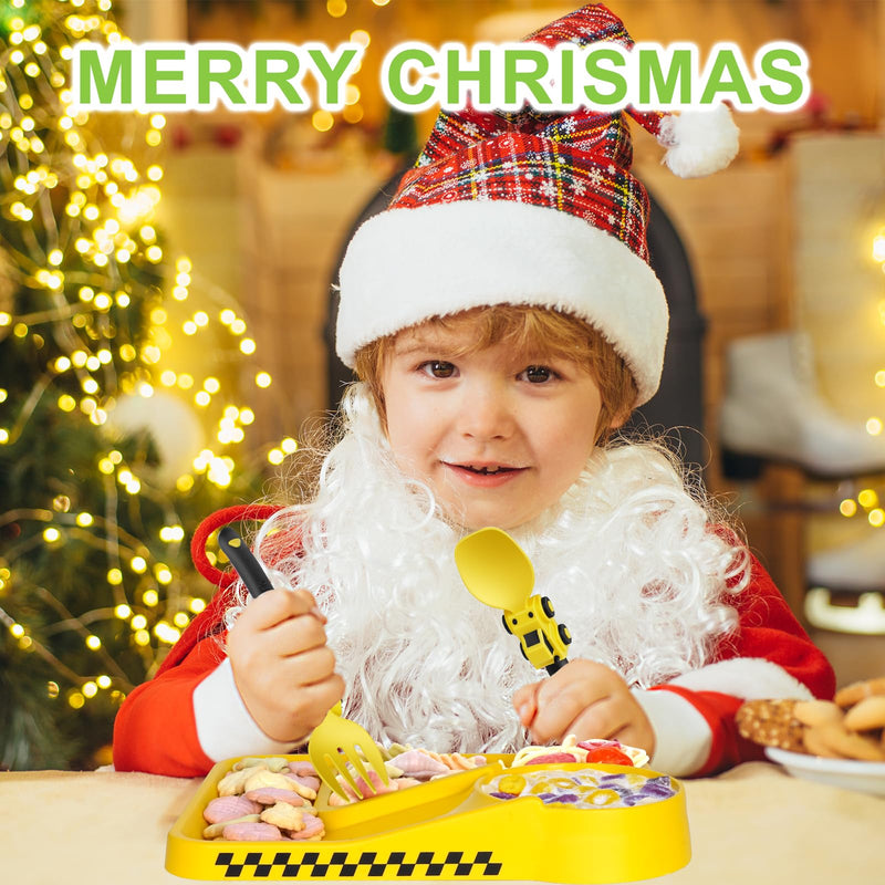 Construction Toddler Utensils - Toddler Forks and Spoons - Kids Construction Truck Utensils - Forks and Spoons Silverware Set - Christmas Birthday Gift for 1 2 3 4 5 year old, Yellow
