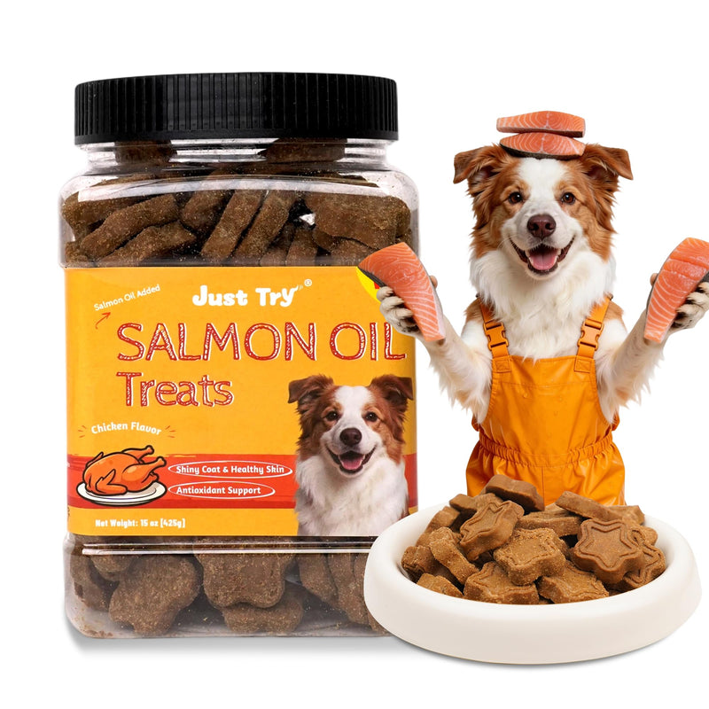 Just Try 15 OZ Salmon Oil Dog Treats Skin and Coat Health for Dogs Omega 3 Fatty Acids Puppy Training Treats Healthy Dog Treats