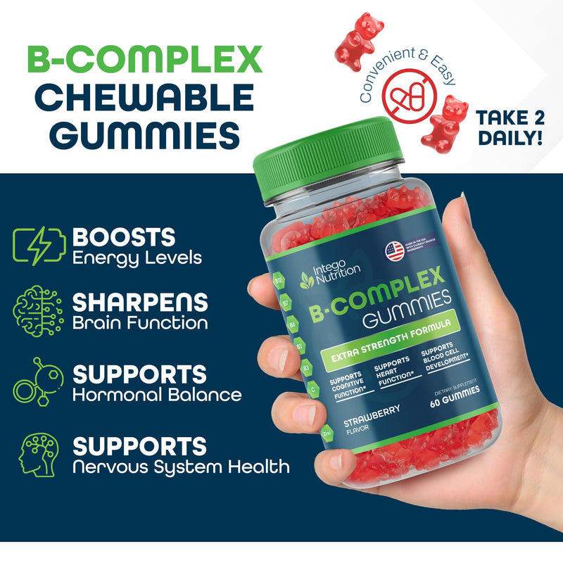 Vitamin B Complex Gummies for Women, Natural Strawberry Flavor - 60 Count | B Complex Vitamins For Women - Helps Support Daily Energy & Brain Function* - 30 Servings, Easy To Take Every Morning 60 Count (Pack of 1)