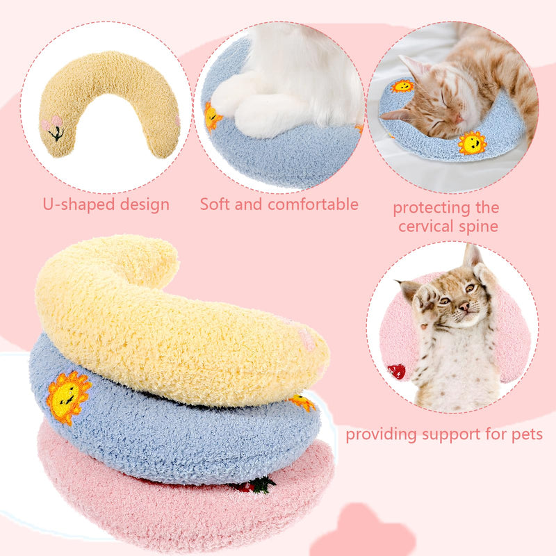 3 Packs Cat Pillows for Indoor Cats, Ultra Soft Fluffy Cat Calming Pillow, Half Donut Cudd ler with Cute Embroidery Pattern Providing Support of Pet Neck, Machine Washable