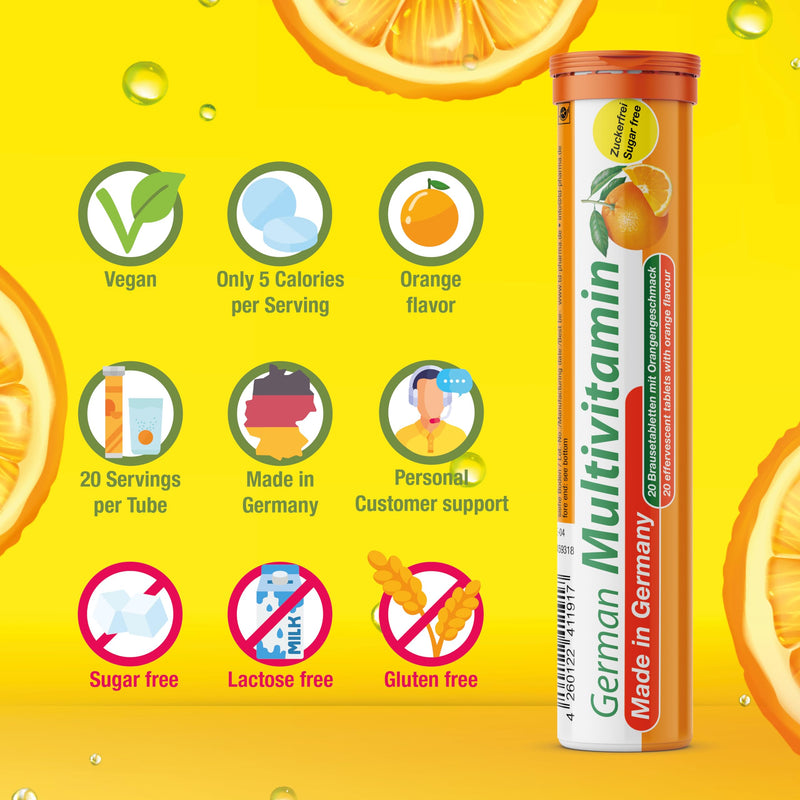 T&D German Vitamin, Minerals - 100 Vegan/Vegetarian Drink Effervescent Tablets - Mixed Fruit Flavor Box - Made in Germany | Boost energy & immunity with fast-dissolve vegan tablets, enriched for complete daily nutrition and vibrant health support.