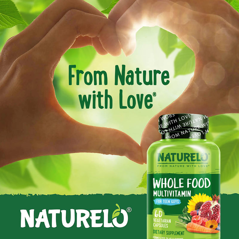 NATURELO Teen Multivitamin - Whole Food Multivitamin for Teenage Boys - Minerals Supplement for Active Kids - with Plant Extracts - Non-GMO - Vegan & Vegetarian - 60 Capsules (Pack of 2) Unflavored 60 Count (Pack of 2)