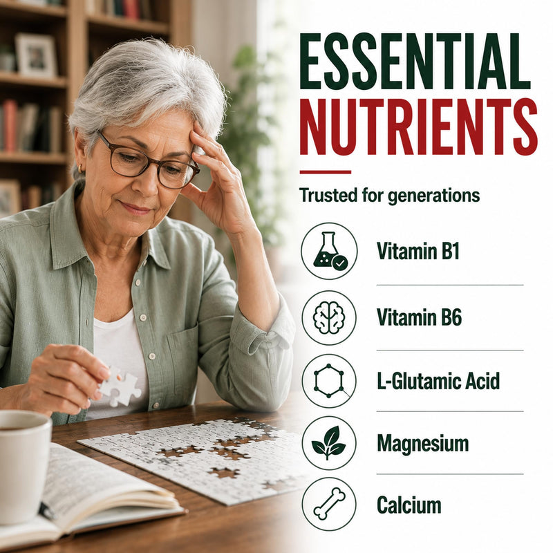 Brain Supplement with B6 & Thiamine | 100 Tablets | 1-Pack | High-dose B vitamins for memory, focus & nervous system health, daily formula for adults 100 Count (Pack of 1)
