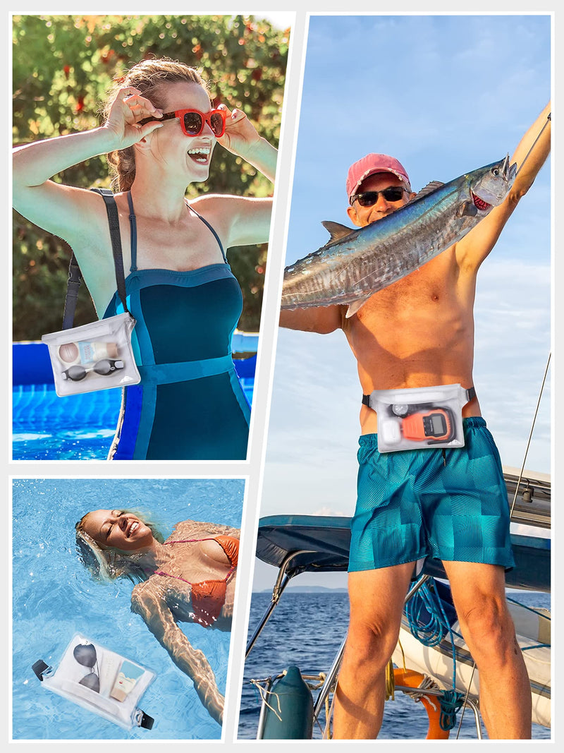 HEETA Waterproof Fanny Pack, Waterproof Pouch Dry Bag 2/3/4 Pack for Phone Passport Purse, Adjustable Waist Strap for Swimming Kayaking Boating Paddle Board Accessories Cruise Beach Camping Essentials White & Blue