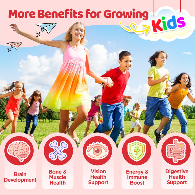 duwhot Iron Gummies for Kids Teens, Gentle Iron Bisglycinate with Vitamin C | Chewable Iron Supplement plus Multivitamins, Minerals & More, Energy, Immunity & Blood Support, Sugar Free, Vegan, 60 Chews