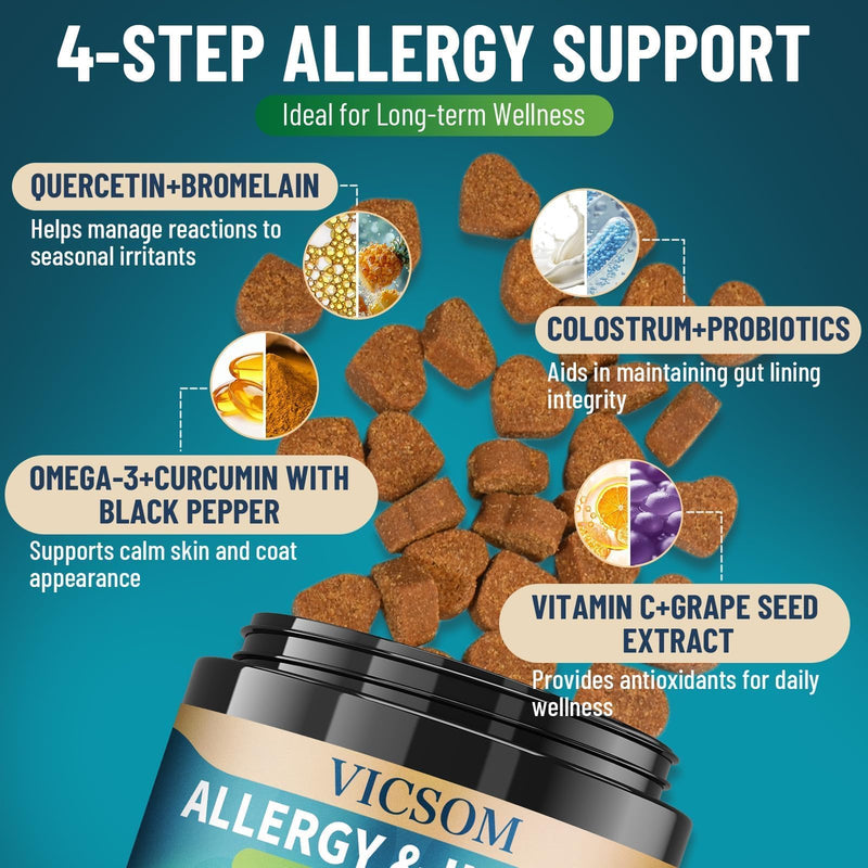 Dog Allergy Chews, 200 Dog Itching Skin Relief Chews, Immune & Seasonal Allergy Support, Paw Licking, Skin & Coat Support, Gut & Digestive Health, Dogs Allergy Relief, Chicken Flavor