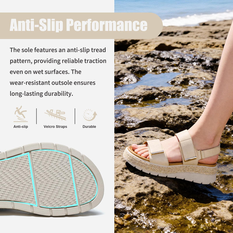 ziitop Espadrille Wedges for Women Platform Sandals Orthopedic Arch Support 8.5 Apricot