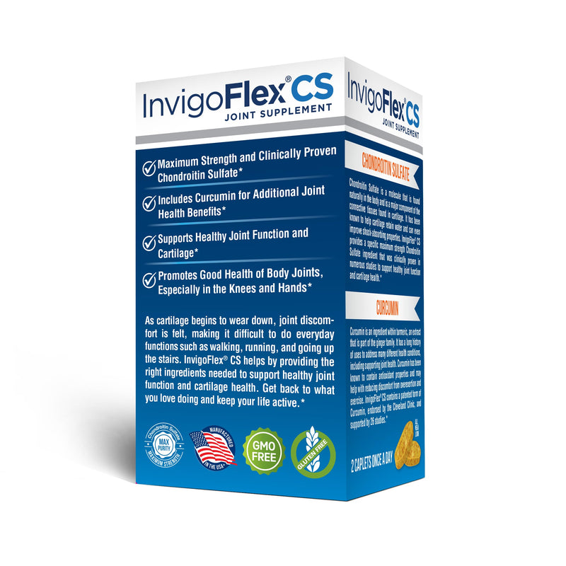 INVIGOFLEX® CS - Chondroitin Sulfate with Turmeric Curcumin Non GMO for Knee, Hand, Back & Hip Premium Joint Supplement 60 Count (Pack of 1)
