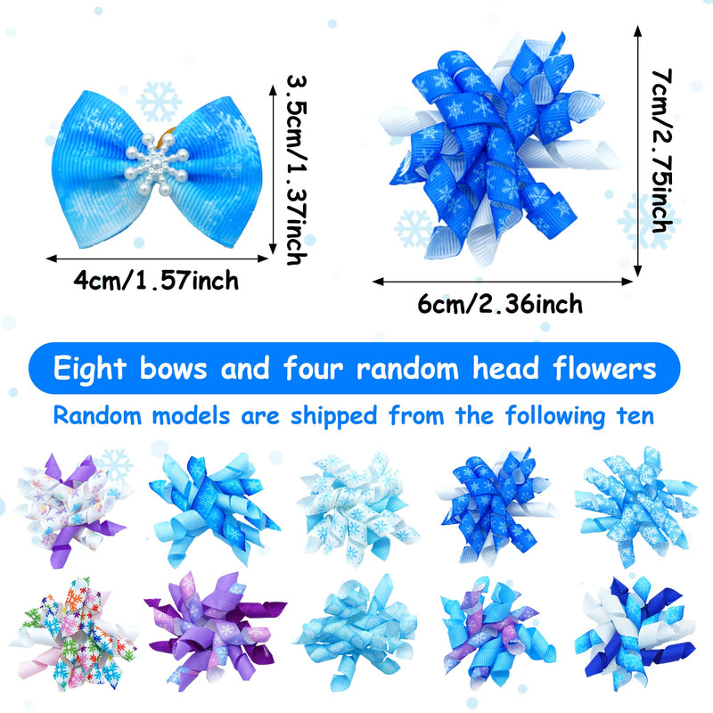 20Pcs/10Pairs Dog Hair Bows Winter with Rubber Band Snow Pattern for Cat Rabbit Puppy Poodle Top Knot Elastic Hair Bowknot Grooming Accessories Attachment - BeesActive Australia