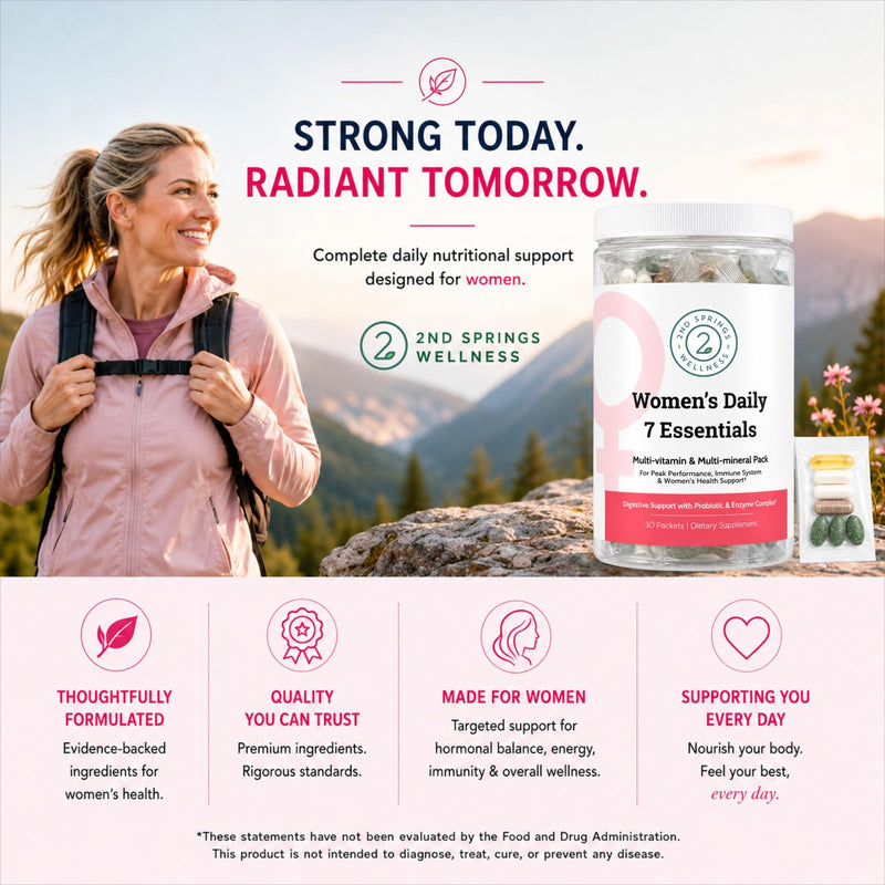 Daily 7 Essentials Women's Vitamin Pack | Complete Multivitamin Packet, Energy & Metabolism Support, Immune System Support, Female Health Support Women's 7 Pack