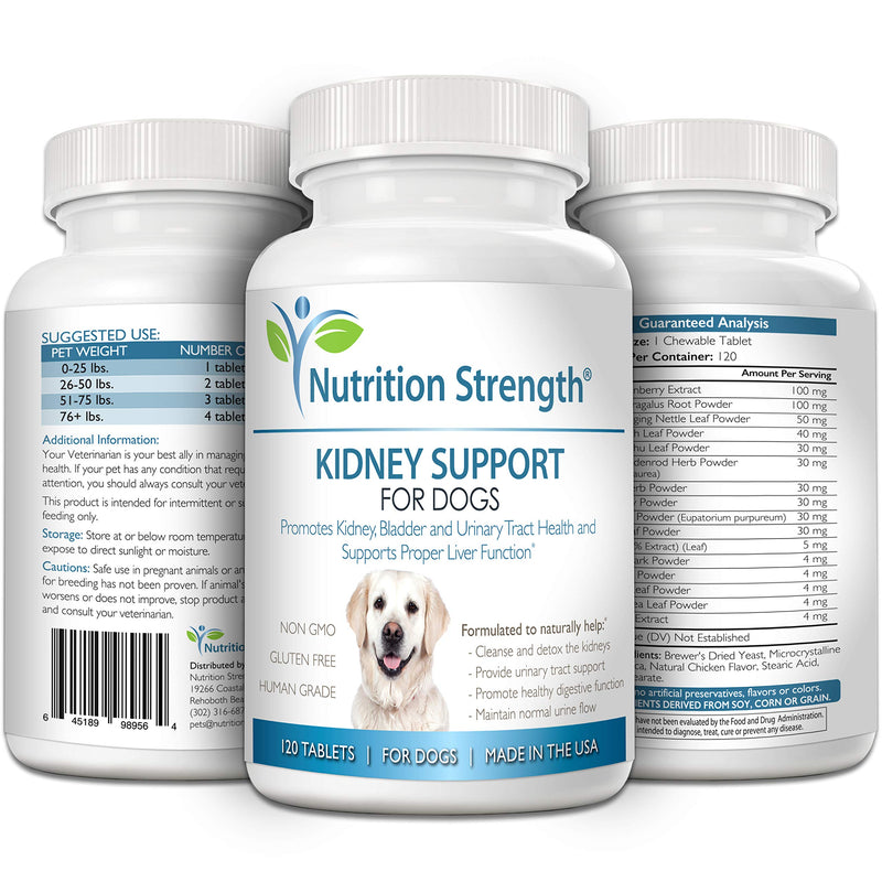 Kidney Support for Dogs - Renal, Bladder and Urinary Tract Health Supplement, Plus Immune and Digestive Support, with Organic Cranberry and Astragalus, 120 Chewable Tablets - PawsPlanet Australia