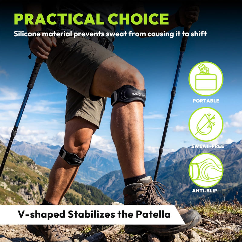 Patellar Tendon Support Strap, Silicone Knee Brace for men women, Adjustable Patella Band Support Pain Relief, Fit Hiking, Running, Basketball, Jumpers Knee, Osgood Schlatter, 2 Pack Black, 2 PCS Silicone Patella Straps - BeesActive Australia