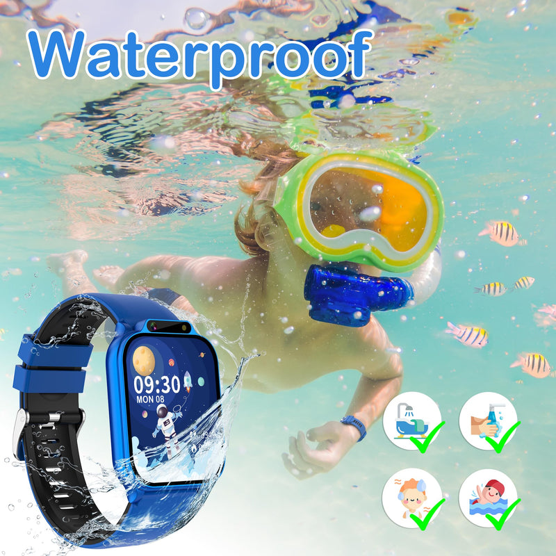 Kids Smart Watch Boys 1.85" with Fitness Tracker No APP/Phone, IP68 Waterproof Sport Modes, Heart Rate/Sleep Monitor, Video Music HD Camera DIY Dial Pedometer Game, Gifts Toys for 4-13 Year Old Blue