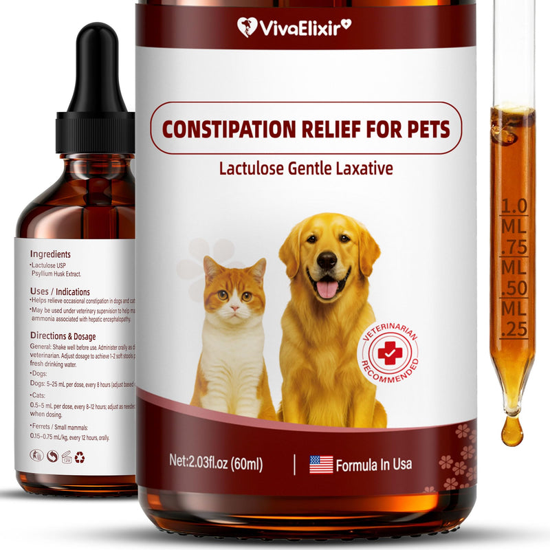 Constipation Relief for Dogs and Cats - Gentle Laxative and Stool Softener with Psyllium - Supports Healthy Bowel Movements, Hairball Relief, and Digestive Comfort - 2 fl oz (60 ml)