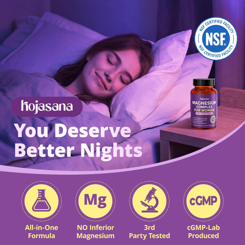7-in-1 Magnesium Complex for Women for Sleep, 120 Vegan Capsules | With Magnesium Glycinate & L-Theanine & Vitamin B6 to Support Stress Relief & Cortisol Balance Support, Non-GMO, Gluten Free 120 Count (Pack of 1)