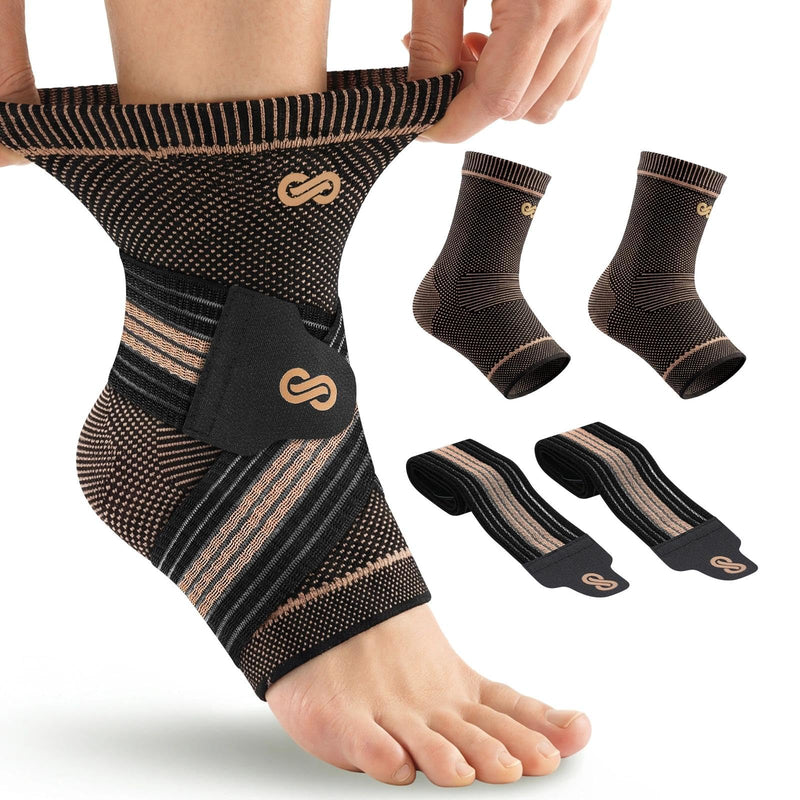 PAPLUS Ankle Brace for Women & Men, Copper Infused Compression Sleeve for Plantar Fasciitis Relief, Achilles Tendonitis Brace with Ankle Support for Sprained, Foot Pain, Sports Recovery X-Large