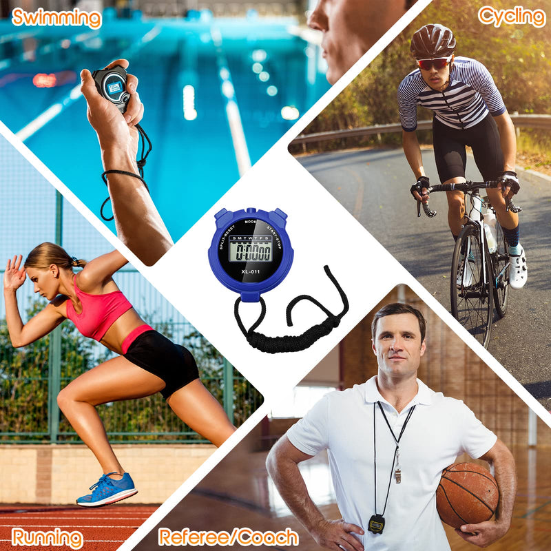 TOODOO 12 Pack Multi Function Digital Stopwatch Timer Bulk Sports Stopwatch with Lanyard Plastic Display Waterproof Date Time Alarm Timer for Coaches Fitness Referees Black Blue Red Orange - BeesActive Australia