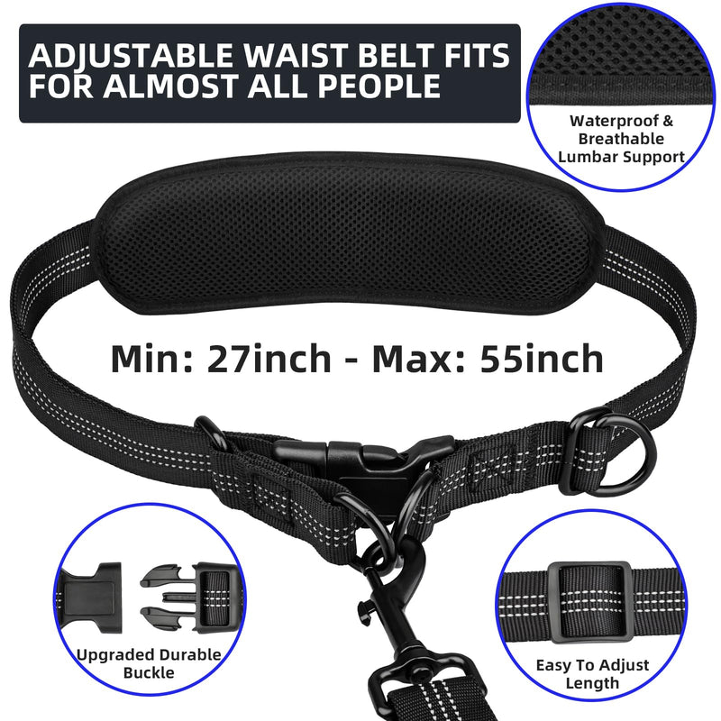 Uppetly Hands Free Double Dog Leash with Pouch, Dual Leash for 2 Dogs with Reflective Padded Handles, Durable Bungee and Lumbar Waist Belt for Walking, Jogging and Running (Medium/Large, 25-120 lbs) Black Medium/Large - BeesActive Australia