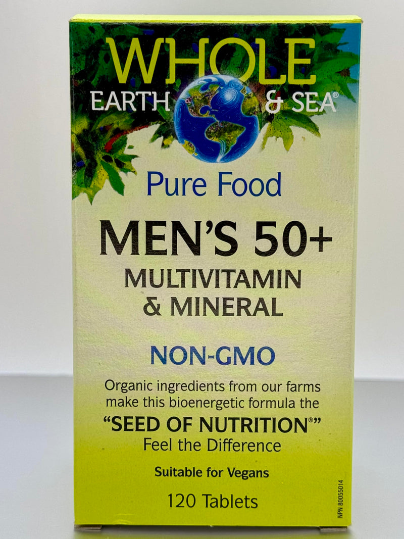 Natural Factors Whole Earth & Sea Men's 50+ Multivitamin & Mineral - Daily Nutritional Support Multivitamin - Supports Brain Health & Immune System Function - Vegan - 120 Tablets (60 Servings) 120 Count (Pack of 1)