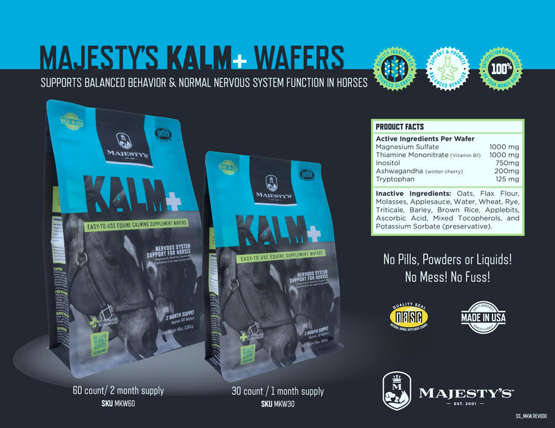 Majesty's KALM+ Wafers- Horse/Equine Balanced Behavior and Normal Nervous System Function Support Supplement - 30 Count (1 Month Supply) Apple