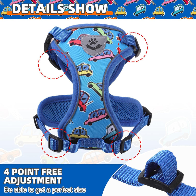 KOOLTAIL Cat Harness and Leash Set, Escape Proof for Safe Walking & Travel, Reflective Comfortable Easy Control Adjustable Kitten Harness for Boys&Girls Small Medium Large Cats Car M Cartoon Car Pattern - BeesActive Australia