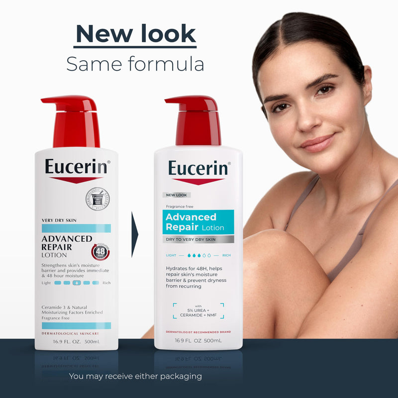 Eucerin Advanced Repair Body Lotion for Very Dry Skin, Unscented Lotion Formulated with Ceramides, 16.9 Fl Oz Bottle 16.9 Fl Oz (Pack of 1)