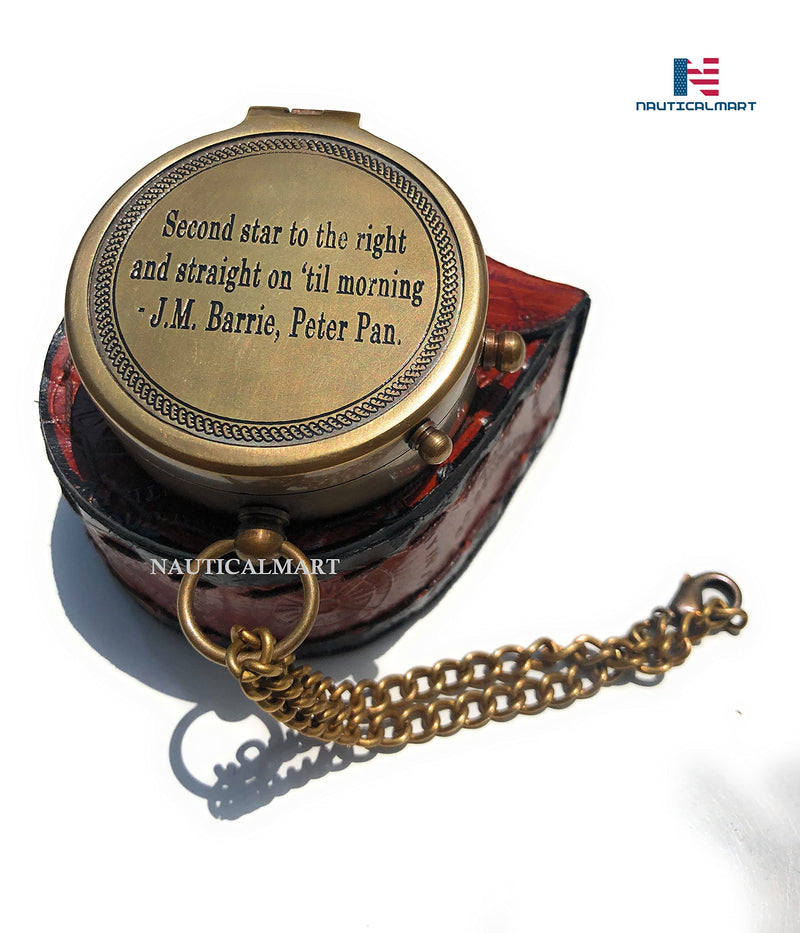 Second Star to The Right J. M. Barrie, Peter Pan Engraved Brass Compass Directional Compass Magnetic Pocket Personalized Gift for Camping, Hiking and Touring - BeesActive Australia