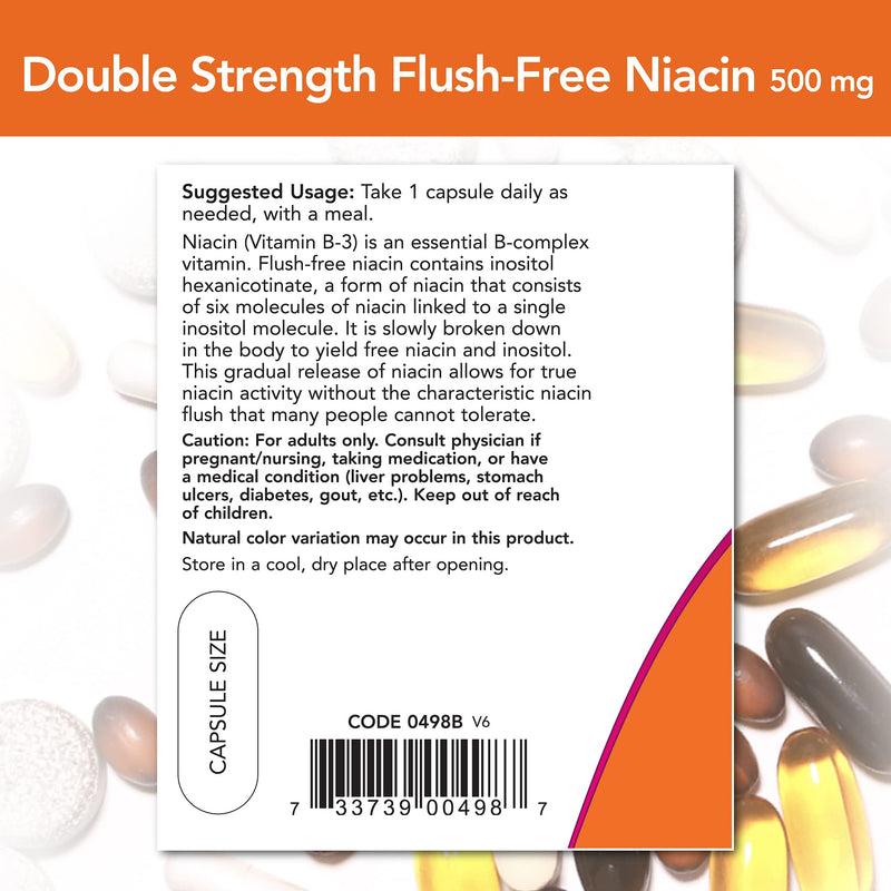 NOW Foods Flush Free Niacin Double Strength 640mg, 90 vcaps (Pack of 2)