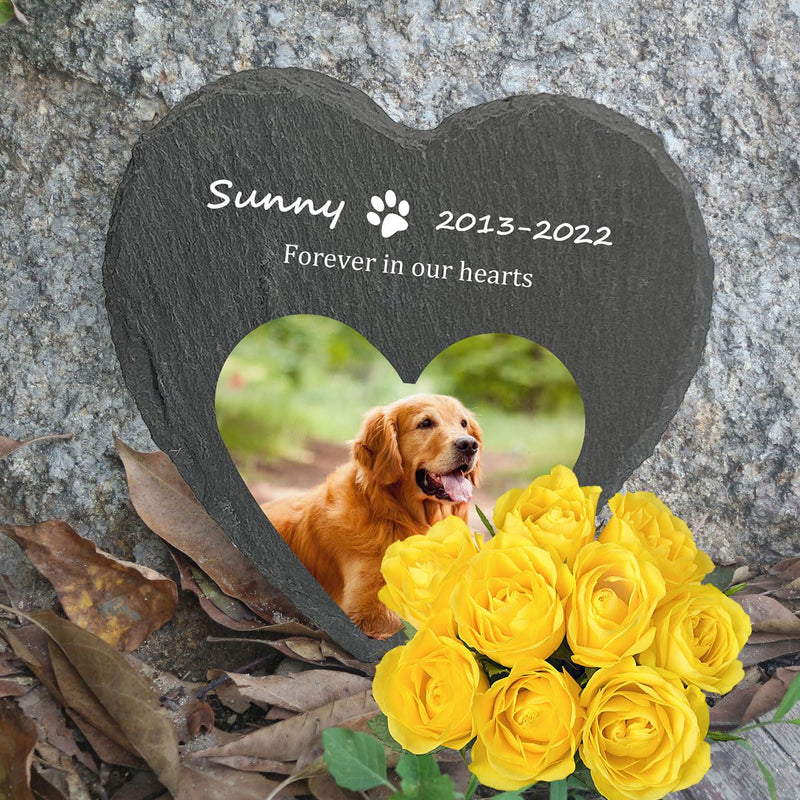 Animal gravestone, slate memorial stone, gravestone dog cat, memorial plaque gravestone, animal memorial stone in heart shape, diameter 20cm (does not support custom patterns) - BeesActive Australia