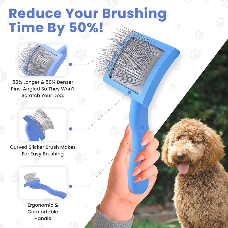 We Love Doodles Small Curved Slicker Brush and 4-in-1 Dog Shampoo (Lavender) Bundle - Goldendoodle Brush for Dematting & Shedding - Shampoo for Goldendoodles, Poodles & Doodles - Made In USA - PawsPlanet Australia