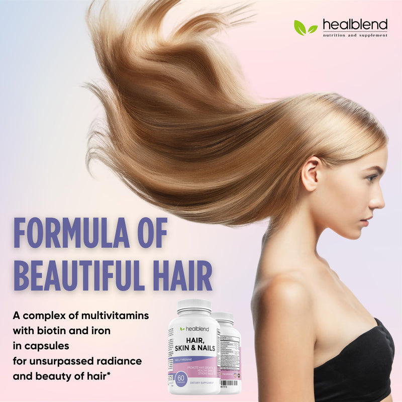 healblend Hair Skin and Nails Vitamins for Women with Biotin 5000 mcg, Iron and Manganese | Vegan, Non-GMO | 60 Capsules 1