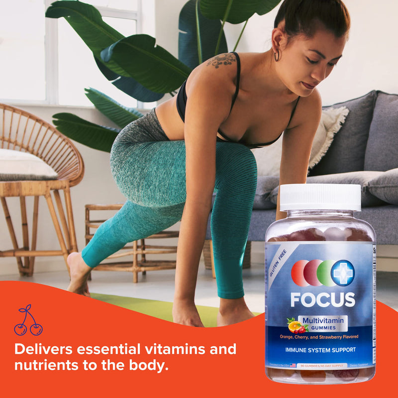 Focus Fruit Flavored Multivitamin Gummies, Gluten Free, 90 Count | Daily immune system support supplement to fill in nutrition gaps and help boost energy levels, made in USA, 45-day supply