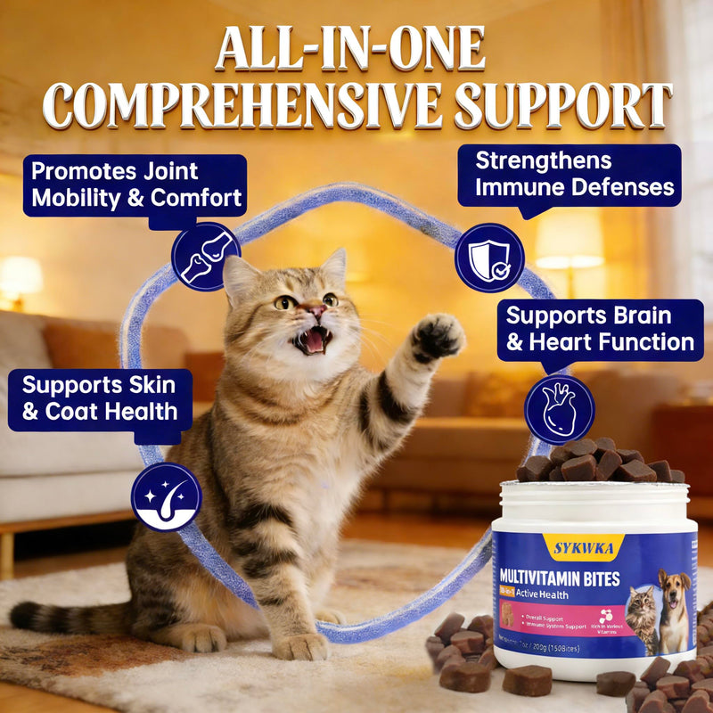Taurine Supplement for Cats, Feline Taurine Chews Supports Heart Health, Coat Vitality & Immune, 23-in-1 Best Multivitamin Treats with Omega 3 Fish Oil for Senior Cats, 200g/150Bites