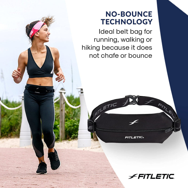 Fitletic Active Lifestyle Fanny Pack & Mini Sports Running Belt For Men & Women – Lightweight, Low Profile- Ultra-Soft Expandable Lycra Pouch - Fits All Phones – Inner Pocket Black