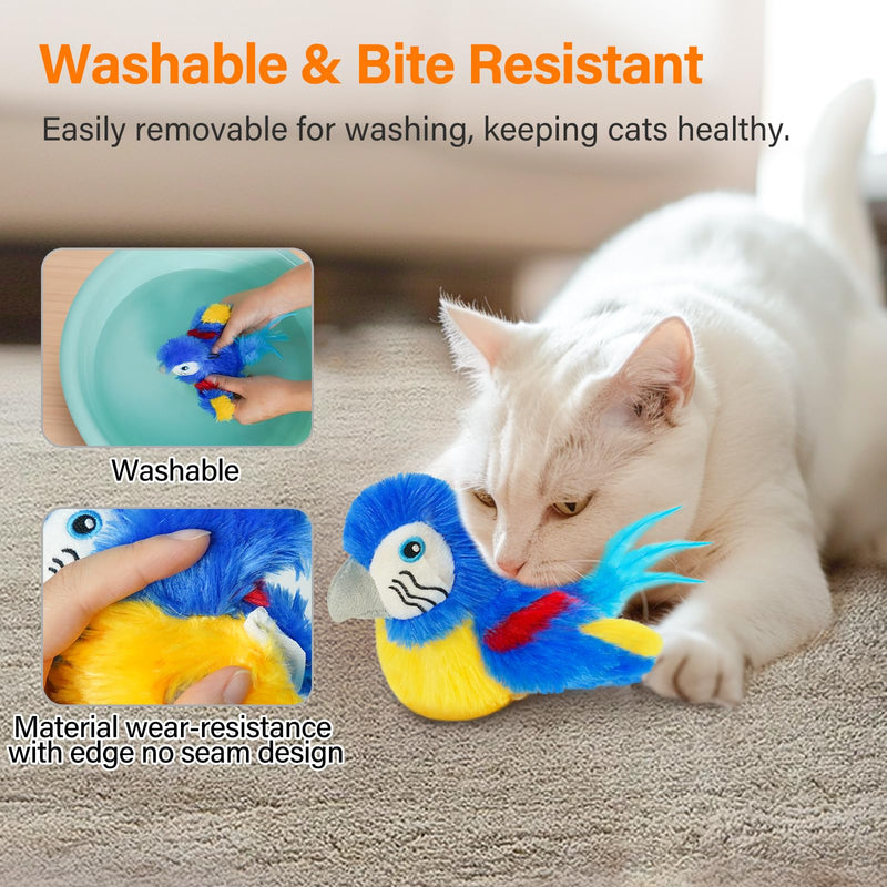 Cat Toys for Indoor Cats, Flapping Bird Cat Toy, Electric Simulated Chirping Bird Interactive Cat Toy with Flappy Wings, Rechargeable Touch Activated Cat Toys with Catnip and Feather - Bule B-Blue - BeesActive Australia