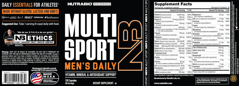 NutraBio Multisport for Men - Mens MultiVitamin - 33 Vitamins, Minerals, Micronutrients - Rich in Antioxidants - Supports Peak Athletic Performance, Energy, Metabolism (120 Vegetable Capsules)