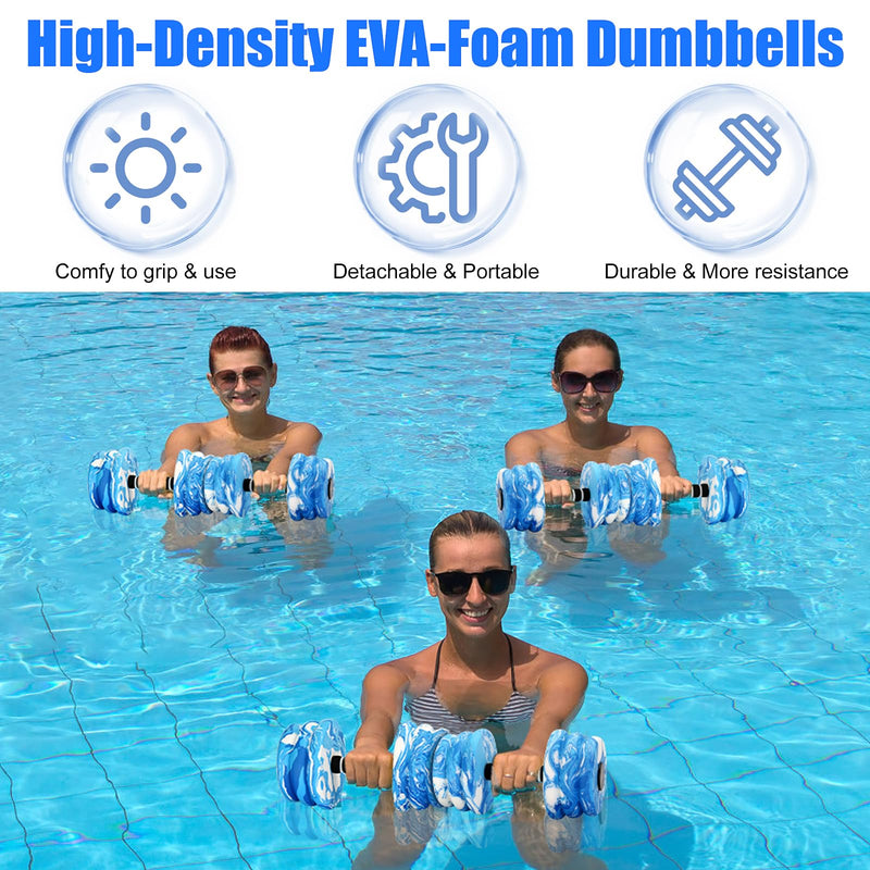 Aquatic Exercise Dumbbells, Water Dumbbells, 2PCS Foam Barbells for Men Women Water Workouts Blue+White