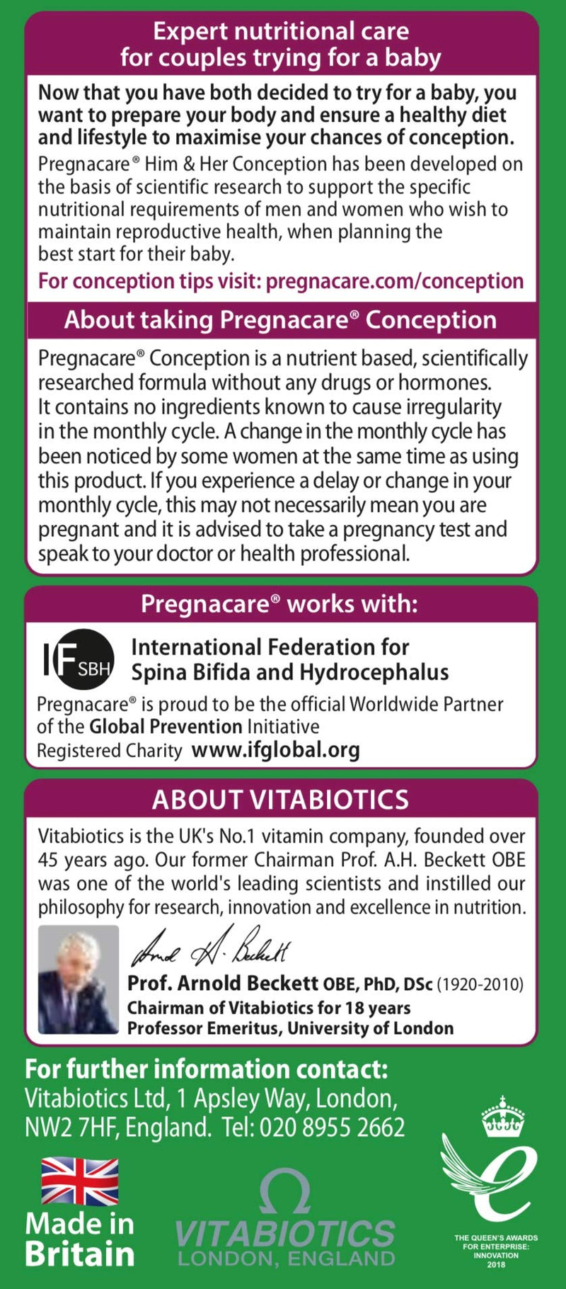Vitabiotics - Pregnacare - His & Her Conception - 2x30 Tablets 1 Count (Pack of 60)
