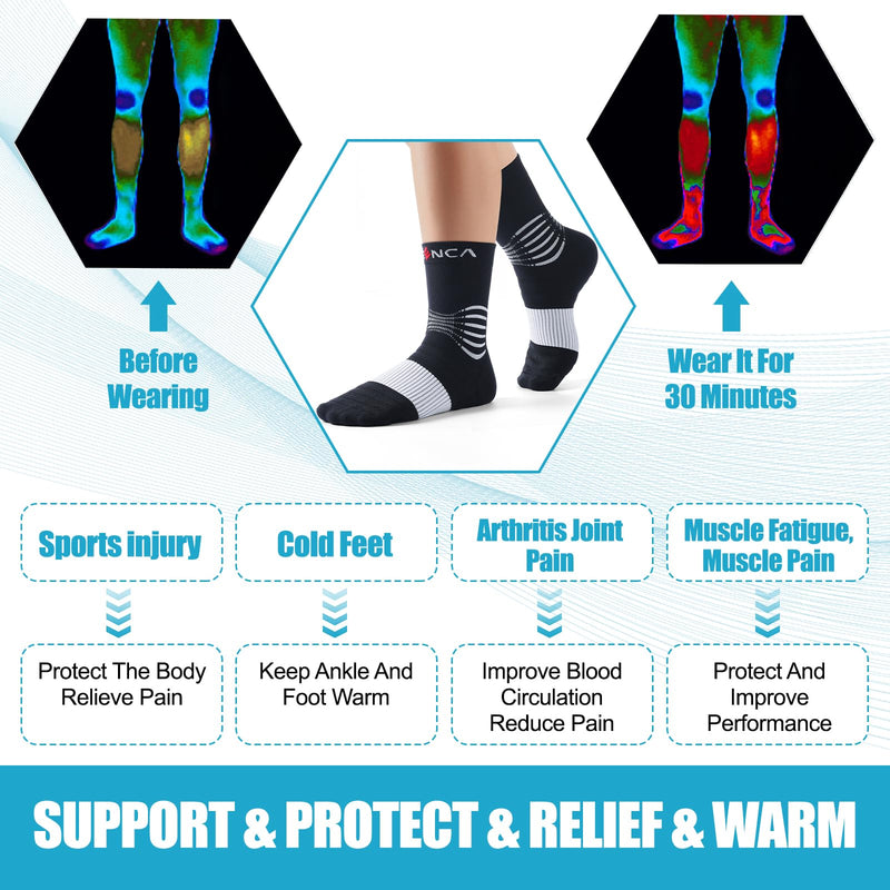 NEENCA Professional Compression Socks for Women Men Circulation, 20-30 mmHg Black White Medium