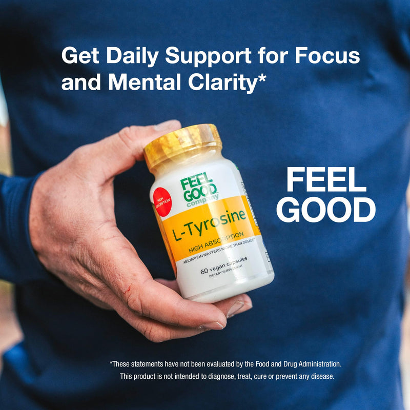 Feelgood Company L-Tyrosine with Vitamin B6 (P-5-P), 1000 mg, Mental Alertness and Cognitive Function Support, 60 Capsules, 2 Month Supply