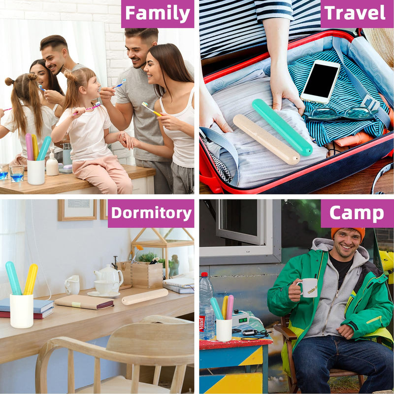 6 Pack Toothbrush Travel Case, Travel Toothbrush Holder, Sanitary Toothbrush Storage, Eco-friendly Toothbrush Protector Covering for Traveling, Business，Camping, Home, School Cyan+Pink+Purple+Yellow+Red+Beige - BeesActive Australia