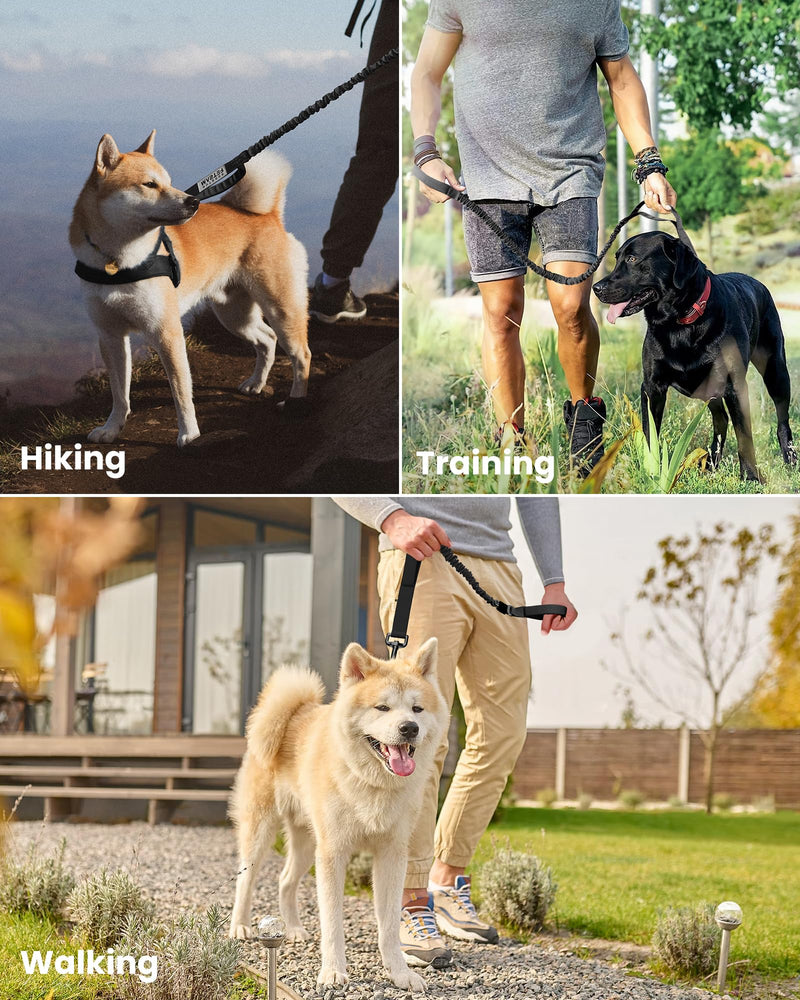 OutdoorMaster Bungee Dog Leash, Heavy Duty Dog Leash with Shock Absorption, 2 Padded Handles Training Leash, Improved Dog Safety and Comfort - Black Upgraded, 4 FT Max: 4'9"(Upgraded)