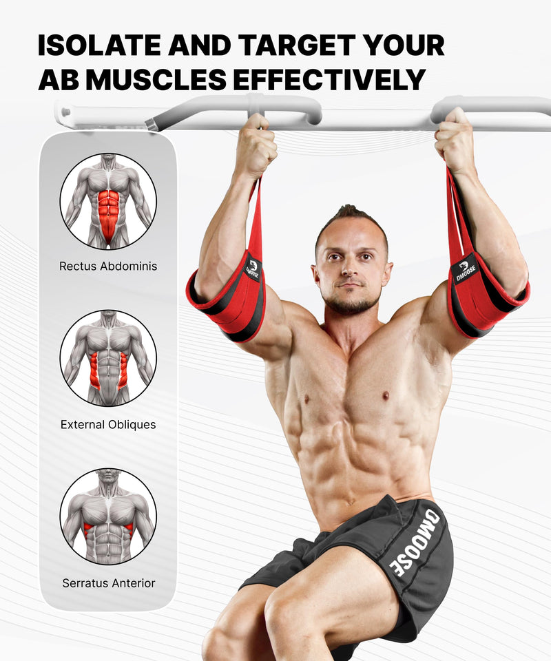DMoose Fitness Hanging Ab Straps for Pull Up Bar & Core Strength Training - Soft Padded Exercise Straps for Ab Swing & Leg Raises, Hang Bar Strap with 2 Steel Carabiners - Abs Equipment for Home & Gym Devil
