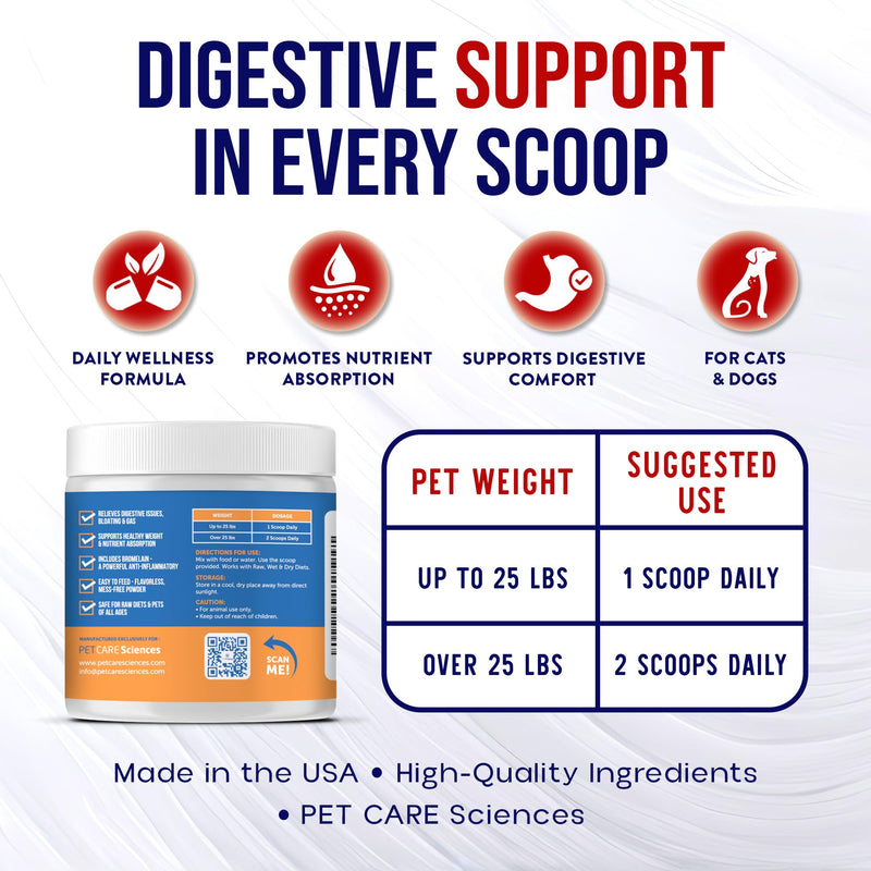 Pancreatic Digestive Enzymes for Dogs and Cats - Pre and Probiotics for Dogs - nzymes for Dogs and Cat - Suitable for Digestion, Diarrhea Issues - Made in USA by PCS (Powder, 75 Servings) Digestive Enzymes Powder